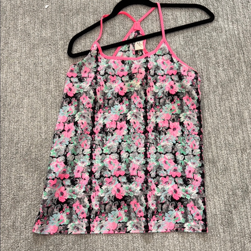 Floral Tank Top with Pink Straps